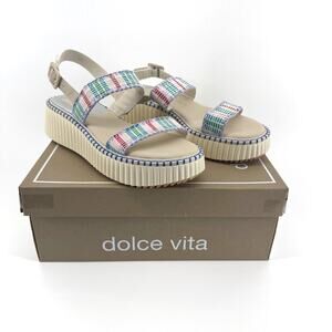 Dolce Vita Drake Confetti Woven Platform Sandals Sz 9.5 NIB Rainbow Crochet